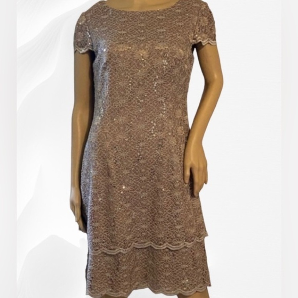 Alex Evening size 6 lace dress cap sleeves sequins
